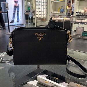 Prada Saffiano Leather Shoulder Bag Black